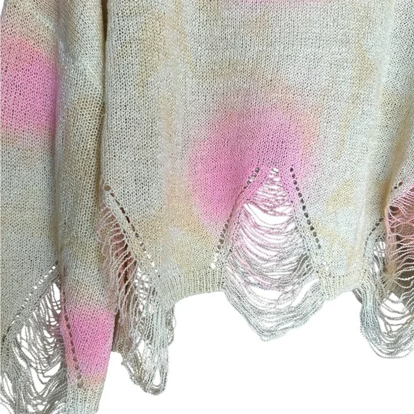 Pink and Cream boho women’s Sweater with hoodie - Picture 3 of 7